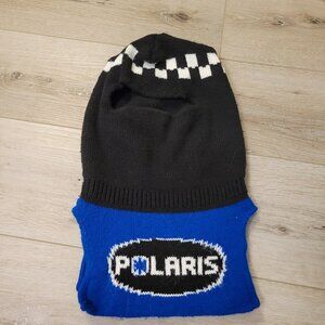 Vtg Polaris Black Blue White Full Winter Ski Riding Knit Mask Snowmobile